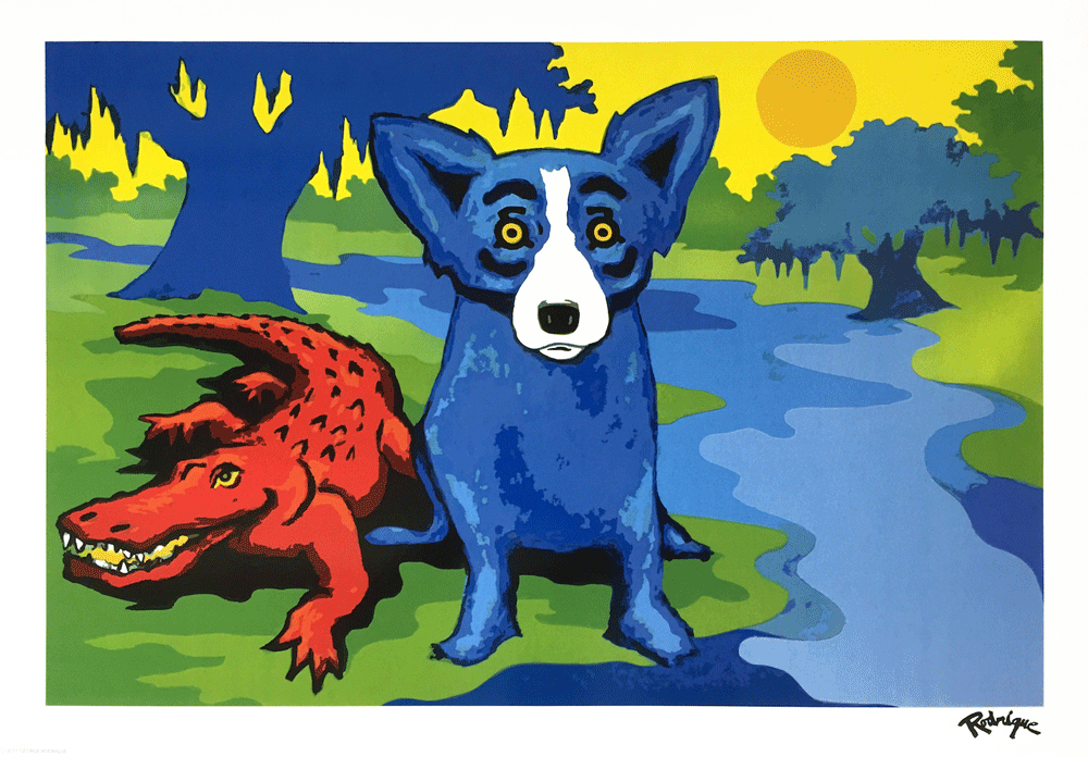 BlueDogs-and-Cajuns-on-the-River-Estate-Stamped-Silkscreen-lr