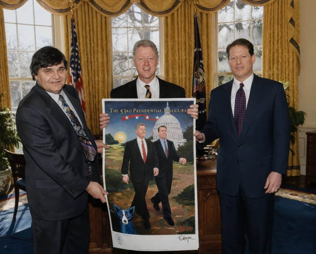 George Rodrigue with Bill Clinton and Al Gore