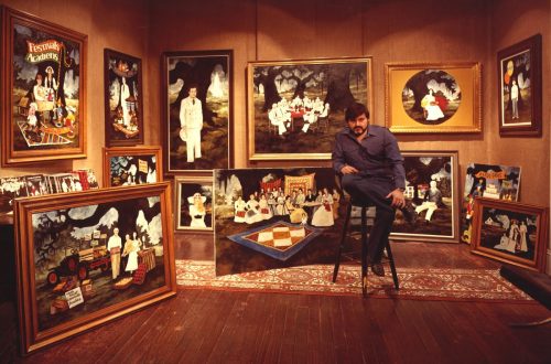 George Rodrigue in his Lafayette, Louisiana home c. 1980